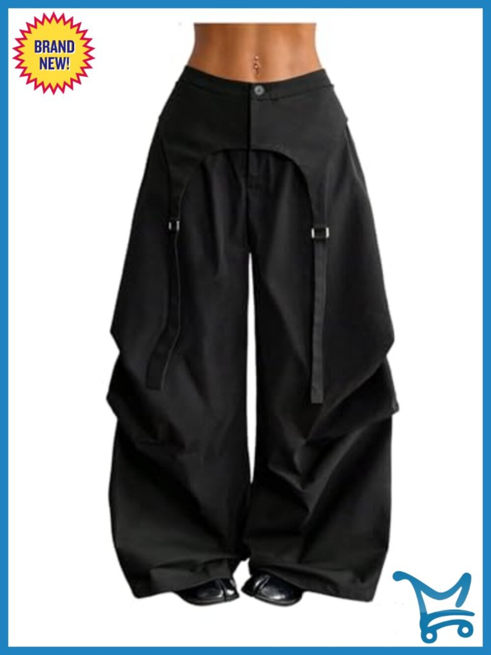 Women's Baggy Parachute Cargo Pants Wide Leg Low Rise Y2K Streetwear